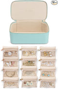 VLANDO Travel Jewelry Organizer with 12 Velvet Jewelry Bags Travel Jewelry Case for Girls Jewelry Storage Necklace Rings Earrings Bags Gifts for Women Daughter Friends(Lake Blue)
