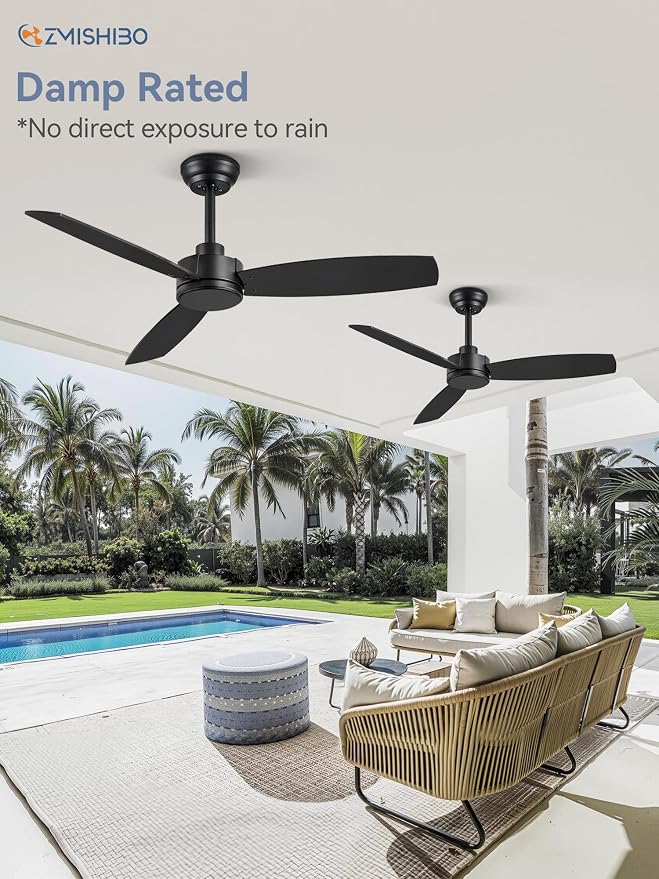 ZMISHIBO 2 Pack 42 Inch Outdoor Ceiling Fans with Remote, Black Ceiling Fan No light with Quiet Reversible DC Motor, 6 Speeds, 3 Blade Modern Ceiling Fans for Patio Living Room Bedroom Indoor