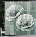 Ambesonne Green Shower Curtain, Futuristic Design of Poppy Flowers with Dreamy Petals and Scandi Lines, Cloth Fabric Bathroom Decor Set with Hooks, 69" W x 84" L, Blue Grey Dark Cadet Blue