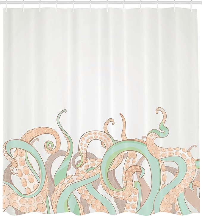 Ambesonne Octopus Shower Curtain, Animal Tentacles Background Underwater Marine Nature and Sea Creatures Nautical, Cloth Fabric Bathroom Decor Set with Hooks, 69" W x 70" L, Almond Green