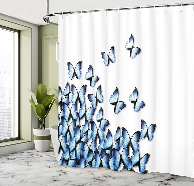 Ambesonne Butterflies Shower Curtain, Butterflies by The Bottom Left Corner Flying to The Tropics Vibrant Colors of The Monarch Wings, Cloth Fabric Bathroom Set with Hooks, 69" W x 75" L, Black Ivory