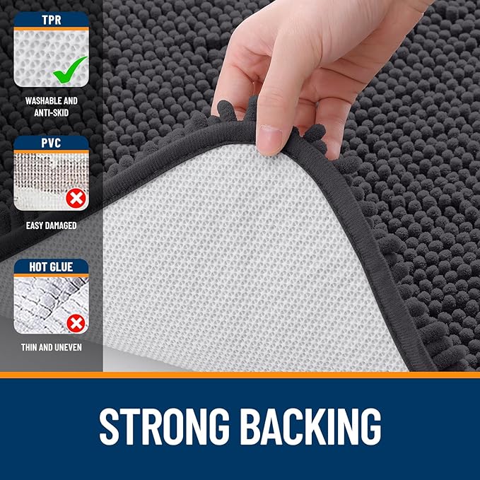 OLANLY Large Bathroom Rugs 47x32, Extra Soft Absorbent Chenille Bath Rugs, Rubber Backing Quick Dry, Machine Washable Bath Mats for Bathroom Floor, Tub and Shower, Home Decor Accessories, Dark Grey