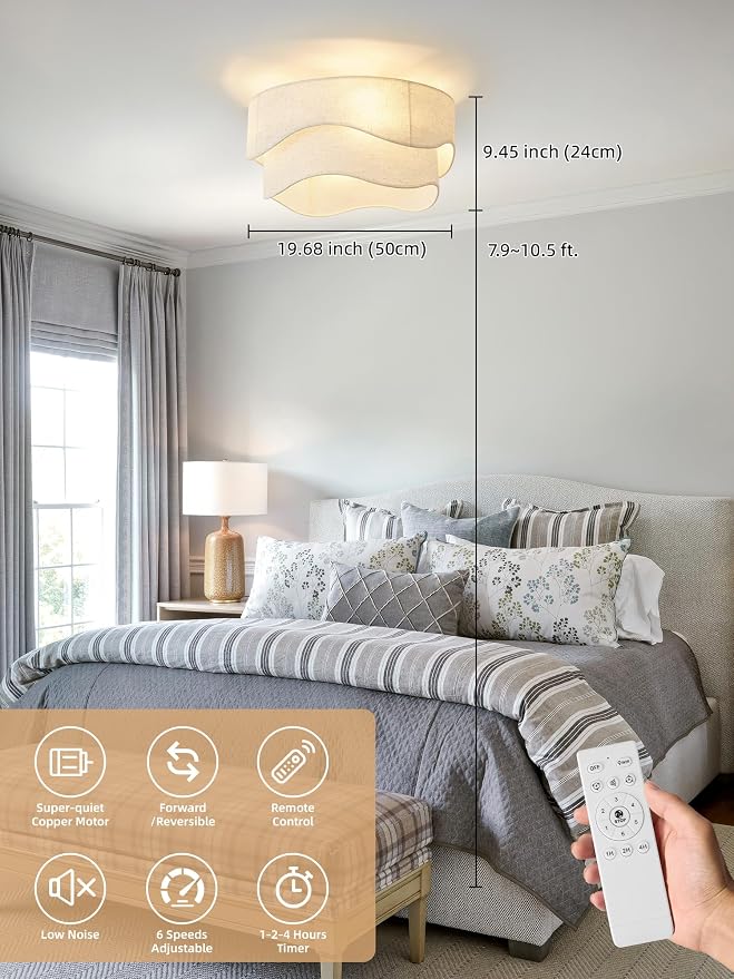 Flush Mount Ceiling Fan with Lights, 20" Low Profile Boho Ceiling Fan with Light Remote Control, Caged with 6 Speeds for Bedroom, Nursery, Living Room