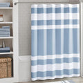 Madison Park Shower Curtain Waffle Weave Striped Pieced Design Fabric Shower Curtain Extra Long Premium Spa Quality Modern Shower Curtains for Bathroom Tall 72"x84" Blue