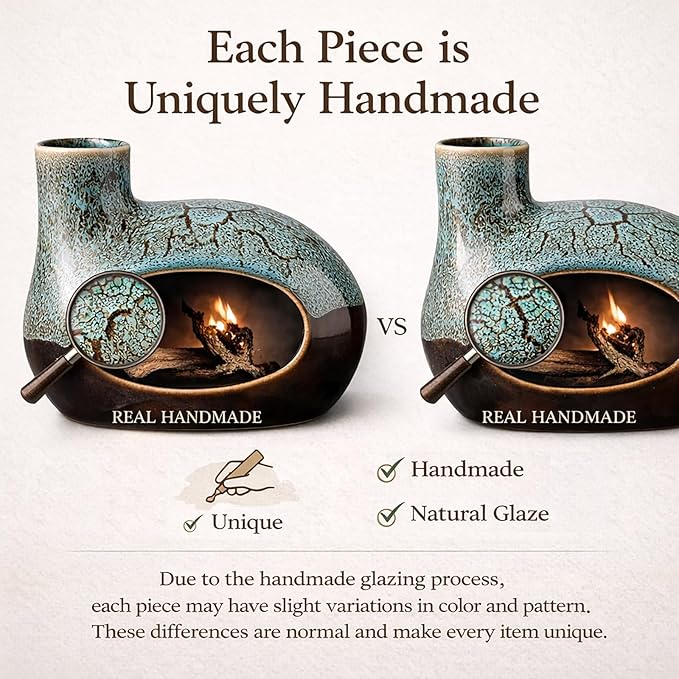 Handcrafted Ceramic Palo Santo Holder – Artistic Incense Burner for Meditation, Mindfulness and Zen Home Decor – Wabi-Sabi Style Cone Sculpture, Gift for Yoga, Relaxation & Aromatherapy (Viridis)