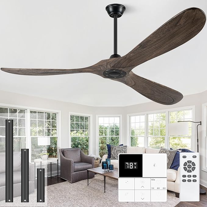 Eliora 60" Ceiling Fans Without Lights, Wood Ceiling Fan no Light with Remote, Large Outdoor Ceiling Fan for Patio, Porch, Bedroom, 6 Speed, Quiet DC Motor, ETL Listed-Deep Brown