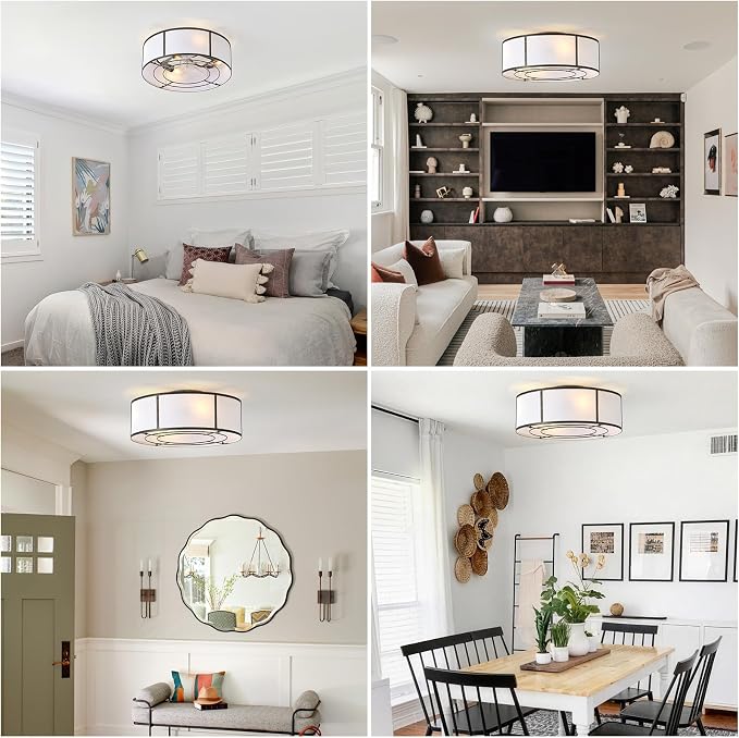 hummingbird 20inch Low Profile Caged Ceiling Fans with Lights, Flush Mount Ceiling Fan with Lights and Remote, Bladeless Modern Enclosed with 6 Speeds for Bedroom, Kitchen, Black