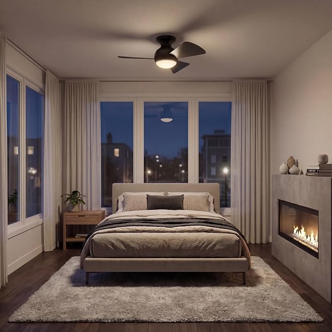 Kichler 330150OZ 34 Inch Sola Ceiling Fan LED, 3 Speed Wall Control, Olde Bronze Finish with Olde Bronze Blades.