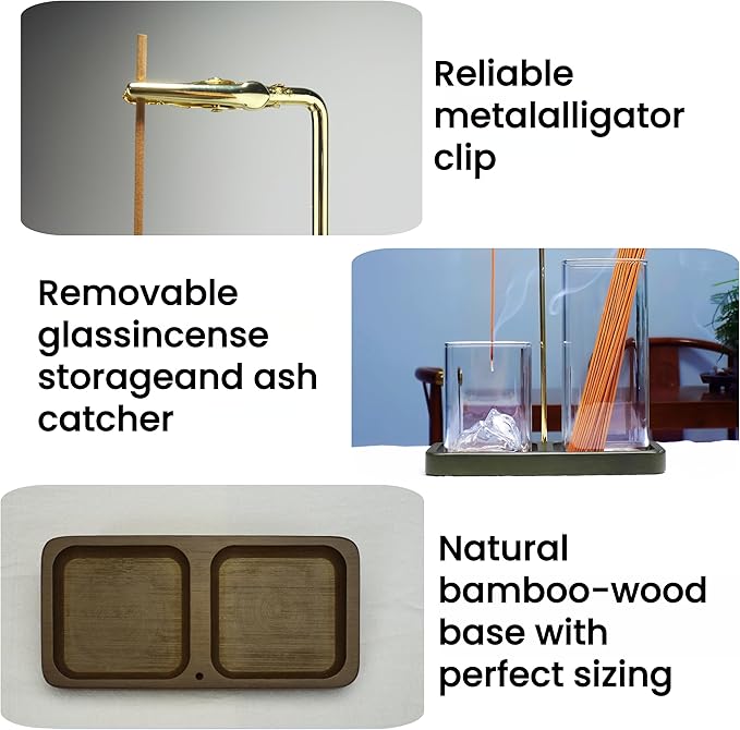 2 in 1 Incense Holder for Sticks, Anti-Ash Flying Burner with 40 Incense Sticks & Removable Glass Ash Catcher, Home Decor for Meditation Yoga Spa