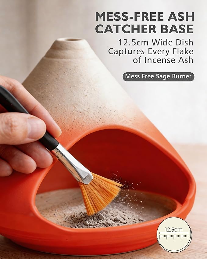 Ceramic Palo Santo Holder Incense Burner Ash Catcher - Modern Chiminea Smudge Bowl for Sage and Wood Sticks - Meditation Energy Cleansing Yoga Gifts for Home Decor