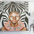 Ambesonne Country Shower Curtain, Woman with Zebra Spirit Animal Mother Nature Themed Image, Cloth Fabric Bathroom Decor Set with Hooks, 69" W x 70" L, Orange Pale Caramel