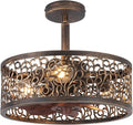 COCOSTAR Vintage Chandelier Ceiling Fan with Light: Bronze Caged Fandelier | Smart Remote/APP,Enclosed,Sloped Ceiling,15" Rustic Fan with Small Ceiling Fixtures for Kitchen Bedroom Living Dining Room
