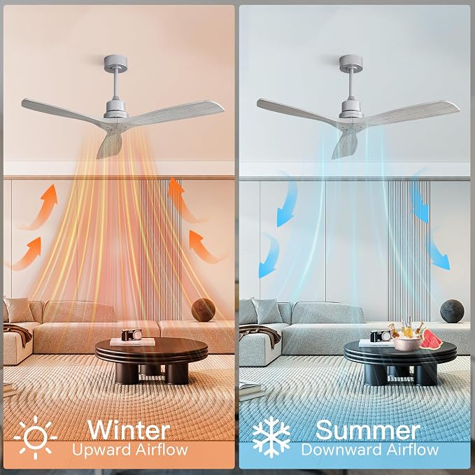 Sofucor Smart Ceiling Fan no Lights, 52" Low Profile Wood Ceiling Fans with Remote, Compatible with Alexa/Google/App, for Bedroom Living Room Patio Indoor Outdoor