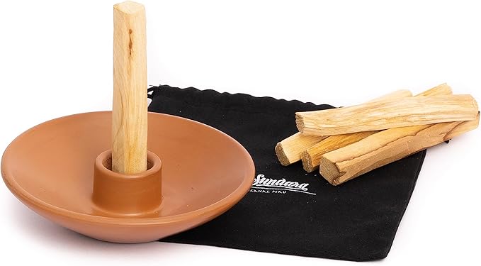 Palo Santo Holder with 5 Sticks - Luna Sundara Handmade Ceramic Incense Burner - Brown Chulucanas Pottery from Peru - Smudge Bowl for Sage - Aromatherapy Gift Set