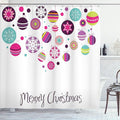 Ambesonne Christmas Shower Curtain, Colorful Graphic Baubles with Retro Snowflake Ornaments Celebration Hand Writing, Cloth Fabric Bathroom Decor Set with Hooks, 69" W x 70" L, Pastel Magenta