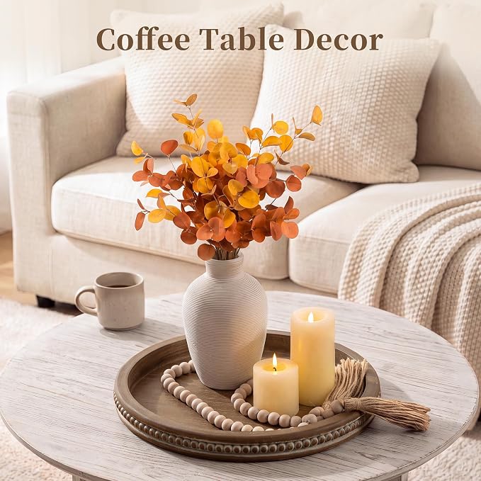 Hanobe Round Wooden Tray Decor: Decorative Candle Plate Holder | 11.8-inch tray for coffee table, rustic table centerpiece for home living room kitchen counter, brown