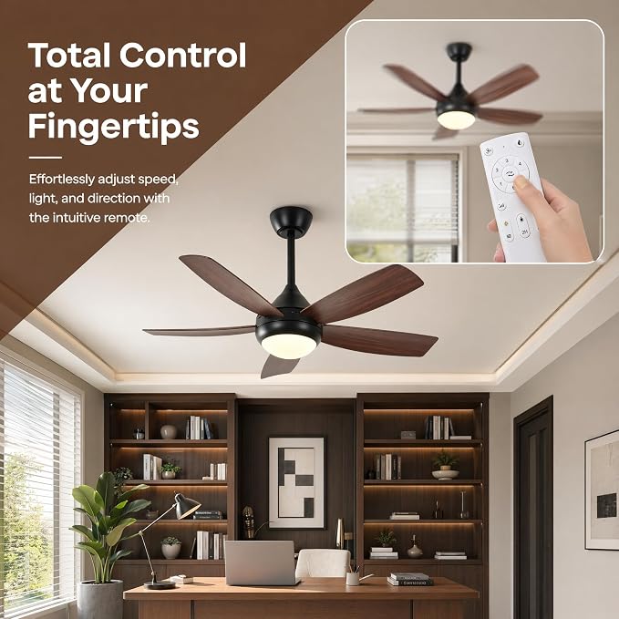 Ceiling Fans with Lights and Remote Control, 42 Inch Ceiling Fan with Light for Bedroom Living Room and Patio, Quiet 6 Speeds DC Reversible, Dimmable, Noiseless, Low Profile Ceiling Fans