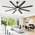 ZMISHIBO 72" Large Ceiling Fan with Lights, 8 Aluminum Reverisble Blades, Industrial Ceiling Fans with 3CCT, Quiet DC Motor, 6-Speed Remote, Indoor/Outdoor Ceiling Fans for Patios/Garage/Porch, Black