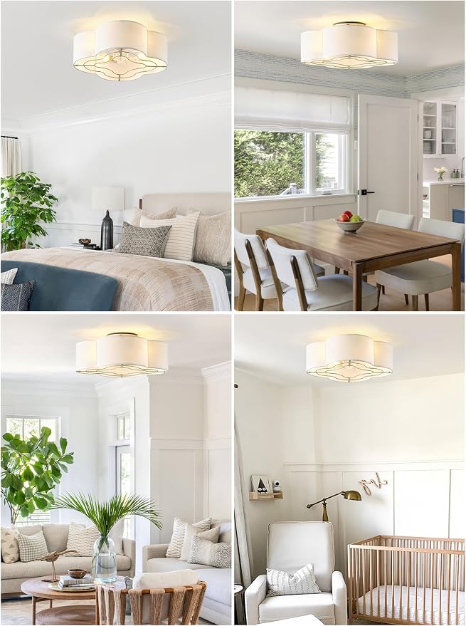 Boho Ceiling Fans with Lights, 20" Low Profile Ceiling Fan with Light Remote Control, Bladeless Flush Mount with 6 Speeds for Bedroom, Nursery, Living Room.