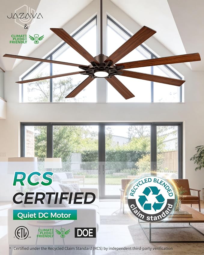 84 Inch Ceiling Fan with Light,Large Outdoor Ceiling Fan for High Ceilings,Smart Ceiling Fan Compatible with Alexa,Modern Oil Rubbed Bronze Ceiling Fan with Dual Finish 8 Blades, ZCCF05ORB-84