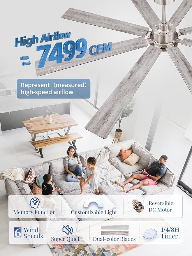 72 Inch Ceiling Fans with Lights and Remote, Dual-Sided Reversible Blades for Versatile Décor, Quiet DC Motor, 120° Wide-Angle Customized Brightness & 3CCT, Damp Rated for Indoor/Outdoor Use