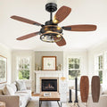 Fanbulous Farmhouse Ceiling Fan with Light and Remote, Industrial Caged Flush Mount Ceiling Fans with 6 Speed Reversible Motor and Dual Finish 5 Blades, for Living room, Bedroom (Black, 42 Inch)