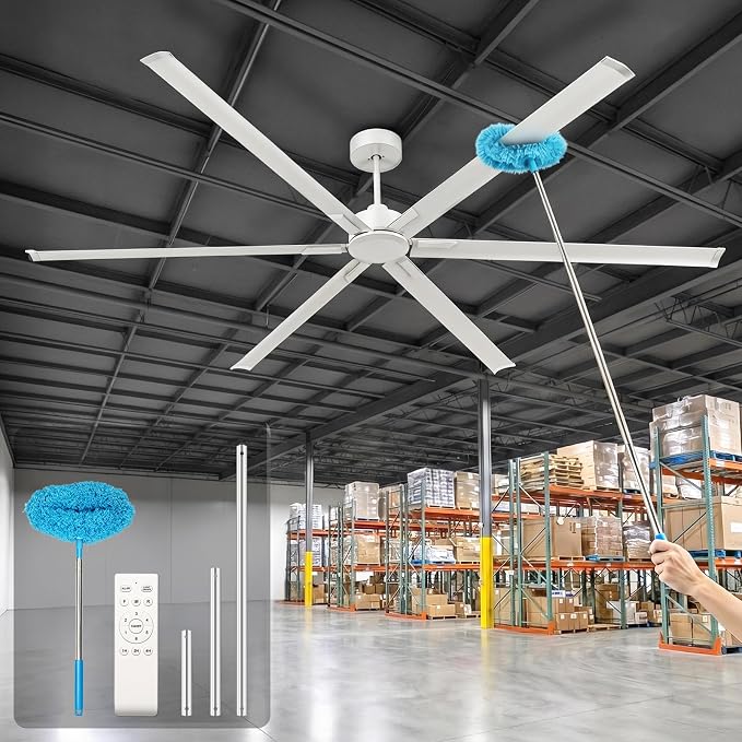 120 Inch Extra Large Industrial Ceiling Fan, Commercial High CFM Ceiling Fans, 6 Speed Remote Control,Quite DC Reversible Motor, 6 Silver Aluminum Heavy Duty Blades, 3 Downrods for Shop/Garage/Patio