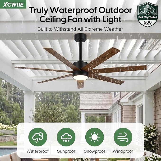 ETL Wet Rated Outdoor Smart Ceiling Fan with Lights, 56" All Weather Waterproof Fans for Patios, Alexa WIFI/Remote Control, High CFM 7 Walnut Blade with UV Coating, for Exterior Gazebo Porch Pavilion