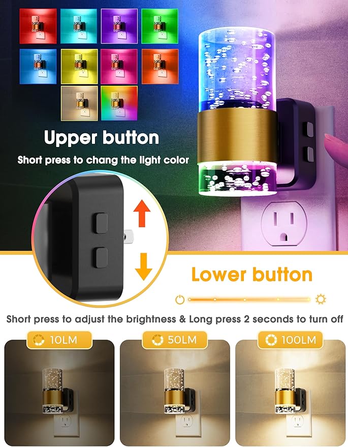L LOHAS LED Night Lights Plug into wall,Color Changing Night Light | Dusk to Dawn Sensor,Adjustable Brightness & Rotatable Plug,Elegant Design Night Light for Kids Bedroom,Bathroom,2 Pack