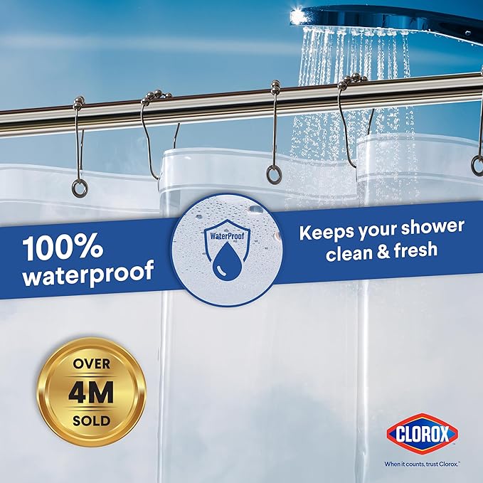 Clorox Shower Curtain Liner, Premium Heavyweight Durable Waterproof 8g PEVA for Bathroom with Weighted Magnets, Standard Size 72" x 72", Clear 1 Pack