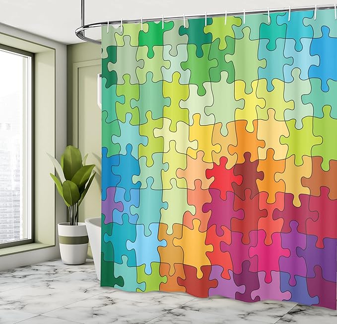 Ambesonne Abstract Shower Curtain, Colorful Game Pieces Fractal Hobby Activity Leisure Cartoon Image, Cloth Fabric Bathroom Decor Set with Hooks, 69" W x 84" L, Multicolor Mustard Burgundy