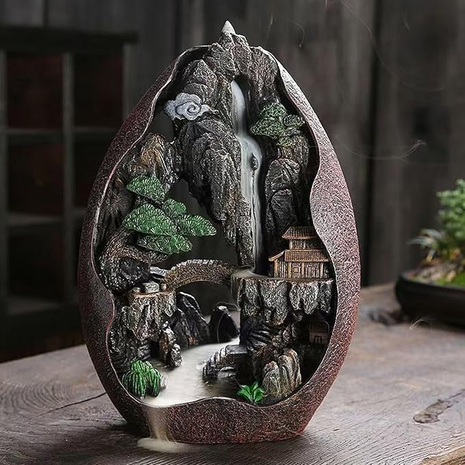 Mountain Waterfall Incense Burner Backflow Cascading Back Flow Incense Cone Holder Yoga Meditation Decor for Room