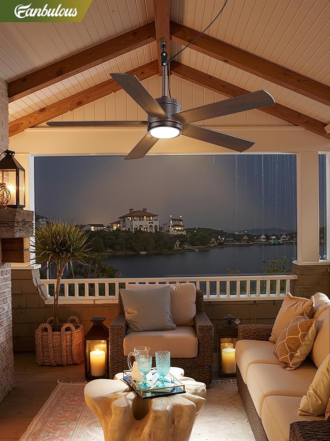 Fanbulous 52" Outdoor Ceiling Fan with Light and Remote, IP65 Waterproof, Plug-in Design with 10FT Cord, 6-Speeds, 3CCT, Hook Hanging Fan for Gazebo Patio Porch Garage Canopy(Oil-Bronze)