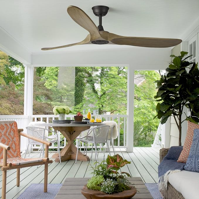 Haipeel 52 Inch Ceiling Fans Without Lights, Wood Ceiling Fan no Light with Remote Control and DC Motor, Indoor Outdoor Ceiling Fan for Patios Farmhouse Propeller Ceiling Fans 3 Blades, Bronze Gray
