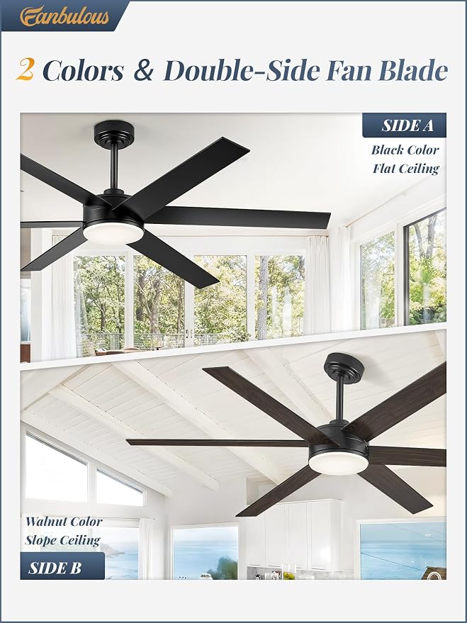 Fanbulous 60 Inch Ceiling Fans with Lights and Remote, Reversible 6 Blades & Dimmable 3-Color Outdoor Ceiling Fans for Patios, DC Motor Large Ceiling Fan for Indoor or Covered Outdoor-Black