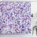 Ambesonne Lavender Shower Curtain, Retro Mosaic Creative Pattern Square Rhythm Abstract Art Print Design, Cloth Fabric Bathroom Decor Set with Hooks, 69" W x 84" L, Violet Purple