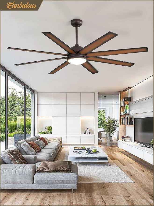 Fanbulous 65 Inch Ceiling Fans with Lights and Remote, Bronze Indoor/Outdoor Ceiling Fan with Quiet Reversible DC Motor, 6 Speeds, 3CCT, 8 Blades Large Ceiling Fan for Living Room Bedroom Patio