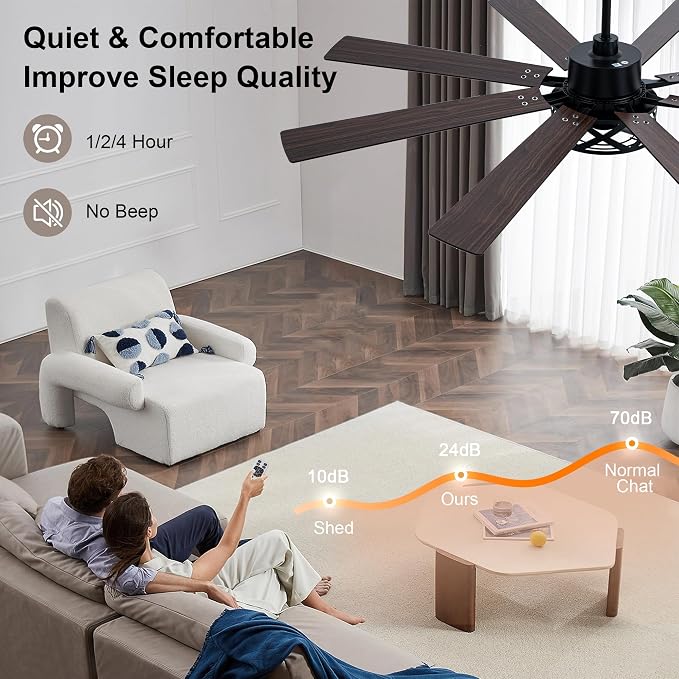 72" Farmhouse Ceiling Fan with Lights and Remote Rustic Fandelier | Black Caged Ceiling Fan Industrial Chandelier, for Living Room Garage, 3 E26 Bulbs (Not Included) Reversible DC Motor 6 Speed