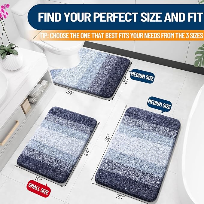 OLANLY Large Bathroom Rugs Mat 50x30, Extra Soft Absorbent Microfiber Bath Rugs, Rubber Backing, Quick Dry, Washable Bath Mats for Bathroom Floor, Tub and Shower, Home Decor Accessories, Navy Blue