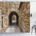 Ambesonne Vintage Shower Curtain, Medieval Historic Street with Stone Walls in Pals Girona Catalonia Spain Picture, Cloth Fabric Bathroom Decor Set with Hooks, 69" W x 70" L, Beige
