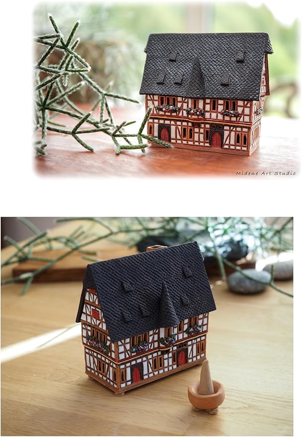 Ceramic Houses and Villages Collection - Handmade House Ceramic Art Cone Incense Holder Room Decoration Collectible Miniature Town Hall in Schotten, Germany R232