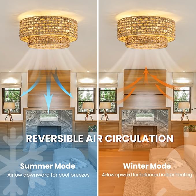 Boho Caged Ceiling Fan with Lights Flush Mount,Handwoven Layered Rattan Fandelier ceiling fan with Remote Control Reversible 6-Speed Enclosed Ceiling Fan Light for Bedroom Living Room Nursery E26