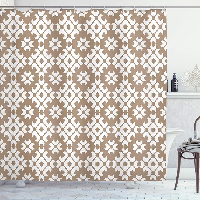Ambesonne Beige Shower Curtain, Classy Floral Victorian Patterns Romantic Western Retro Renaissance English Modern, Cloth Fabric Bathroom Decor Set with Hooks, 69" W x 84" L, Beige White
