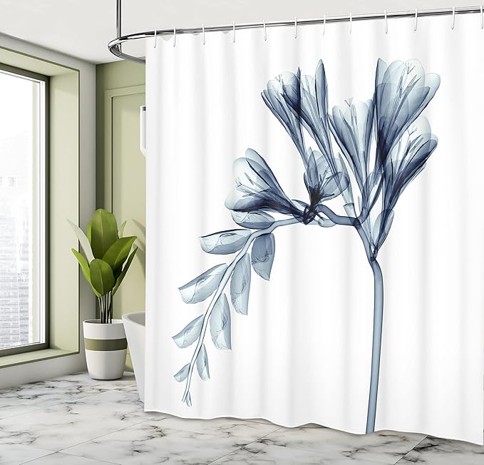 Ambesonne Flower Shower Curtain, X-ray Illustration of a Flower Blossom Unique Minimalistic Art, Cloth Fabric Bathroom Decor Set with Hooks, 69" W x 75" L, Teal Cream