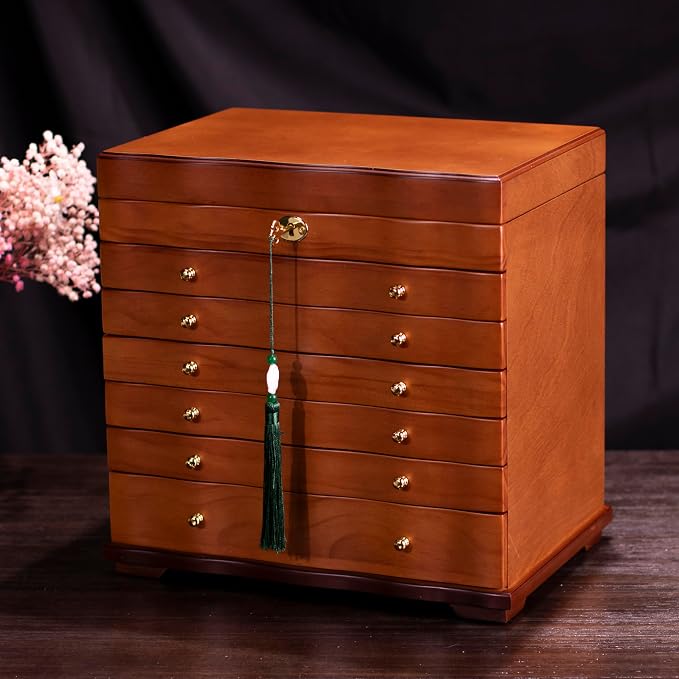 Wooden Jewelry Box,jewelry boxes for women large jewlrey box&organizers with necklace hanger,jewerly organizer,jewelry holder organizer,9-layer large capacity jewelry storage box