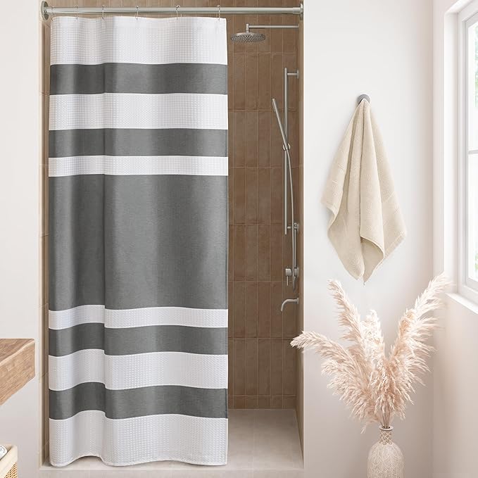 Madison Park Shower Curtain Spa Waffle Weave Stall Shower Curtain for Bathroom 3M Scotchgard Moisture Management, Spa Quality Modern Shower Curtains for Bathroom, Stall: 36x72'' Charcoal