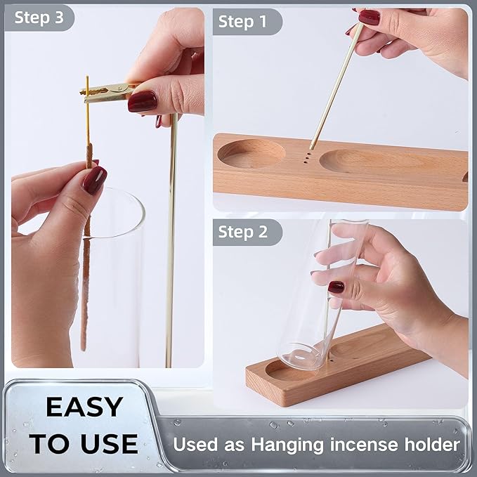 3 in 1 Incense Holder for Burning Insence-Stick & Palo Santo & Sage Sticks, Hanging Upside Down Incense Stick Burner with Glass Ash Catcher, Lasting Burning Palo Santo Sage Burner for Altar