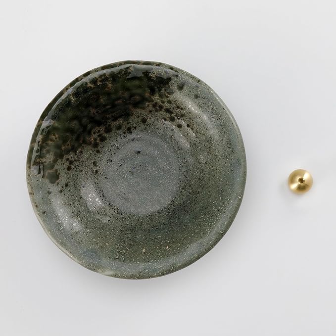 Asayu Japanese Small Incense Holder for Sticks 4.88 inch (124mm), Traditional Made in Japan Ceramic Ash Catcher and Brass Incense Burner Set - Grey