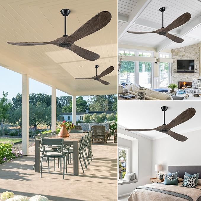 Eliora 60" Ceiling Fans Without Lights, Wood Ceiling Fan no Light with Remote, Large Outdoor Ceiling Fan for Patio, Porch, Bedroom, 6 Speed, Quiet DC Motor, ETL Listed-Deep Brown