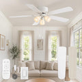 Fanbulous 52" Modern Ceiling Fan with 3 Lights, Remote & Pull Chain Control | DC Quiet Motor, 6-Speed Timer, Shatterproof PP Shades, Low Profile Flush Mount for Bedroom, Living Room, Kitchen, White